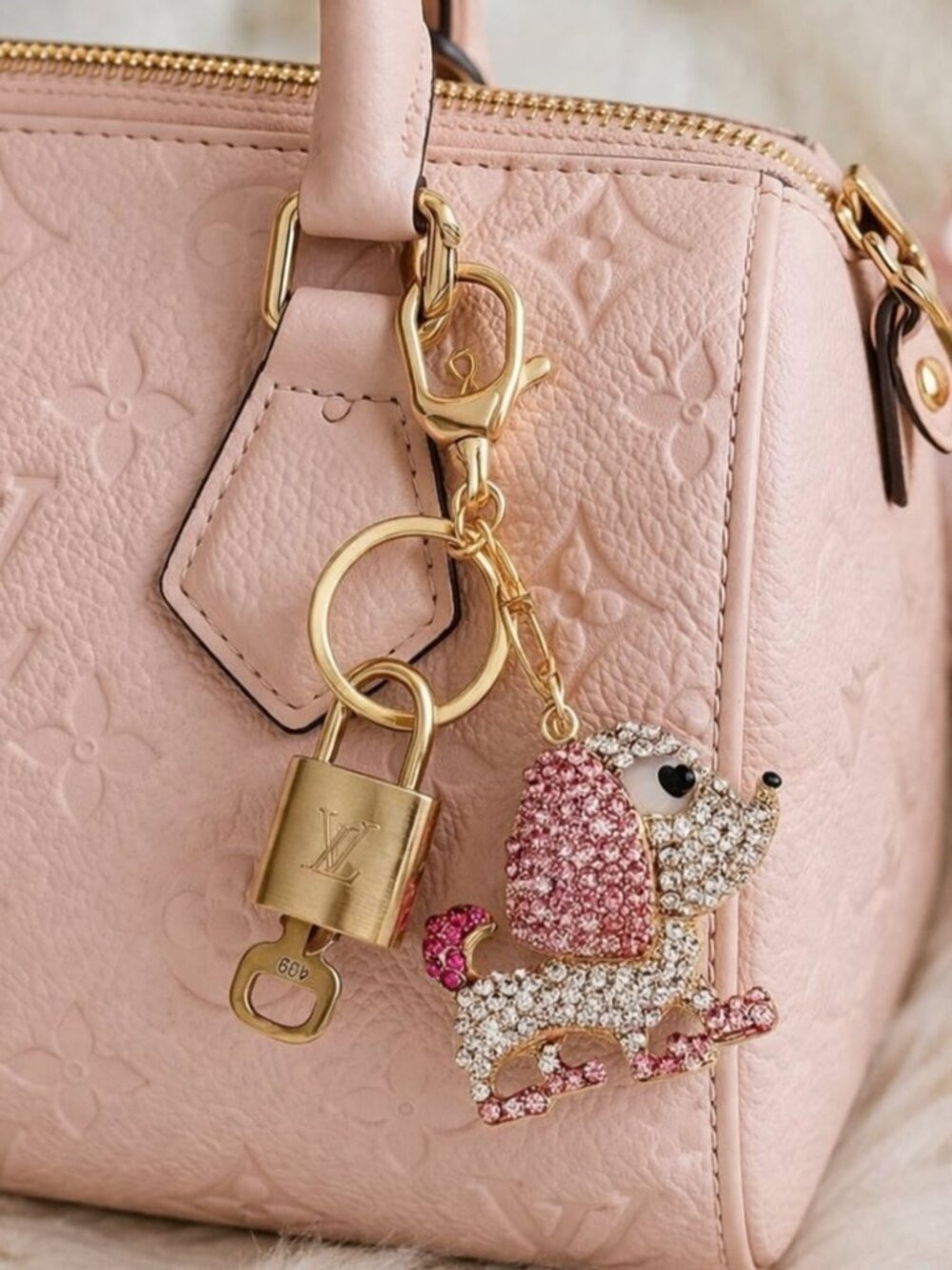 Authentic LV Gold Padlock & Key 🔑 Bag Charm / Unbranded Dog Keychain Combo
